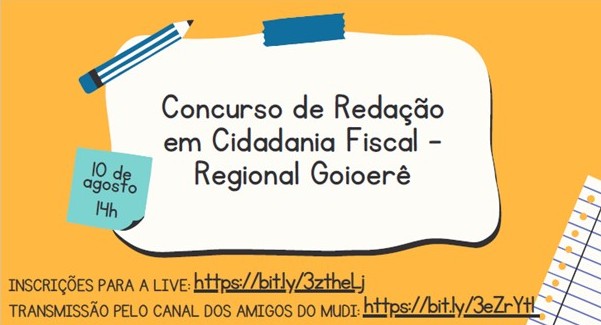 O Núcleo Regional de Educação de Goioerê, em parceria com o Rotary Clube Satélite de Goioerê, promove, no próximo dia 10/08/2021, terça-feira, um grande evento sobre Cidadania Fiscal totalmente de forma online.