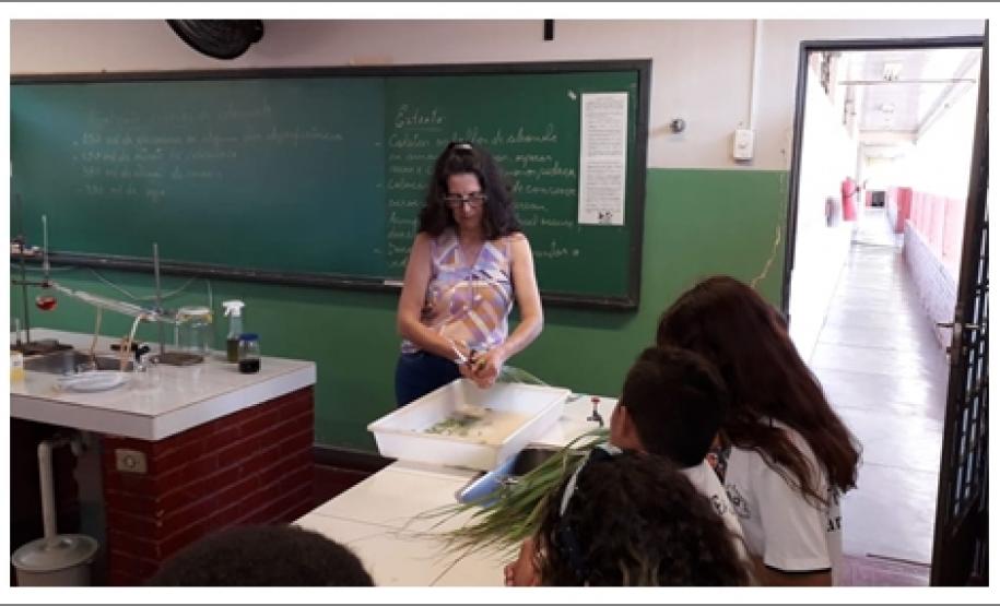 Tutora Liz Kazmirczak Pereira registra atividades desenvolvidas pelo Colégio Estadual Carlos Gomes de Ubiratã