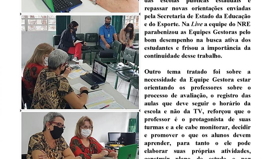 Equipe Gestora das escolas estaduais participaram da 2º Live com a Chefia e Equipe do NRE de Goioerê